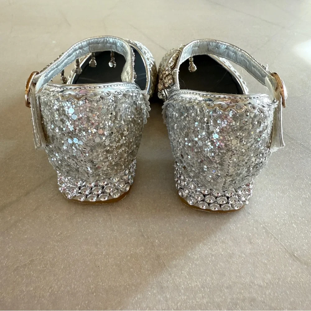 Trish Scully Miss Rodeo Silver Glitter Dress Shoes Girls Size 12 Jeweled Strap